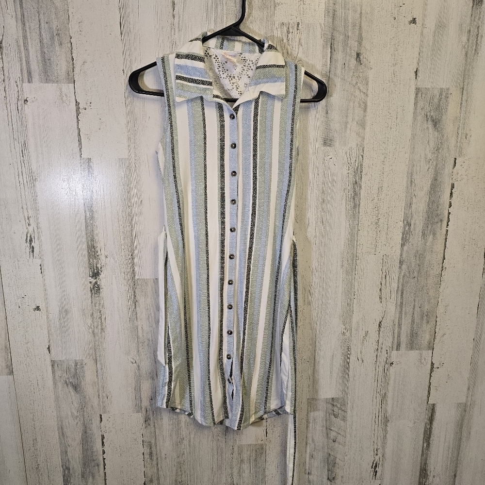 No boundaries Striped Sleeveless Button-Down Dress women's size XS - Picture 8 of 8